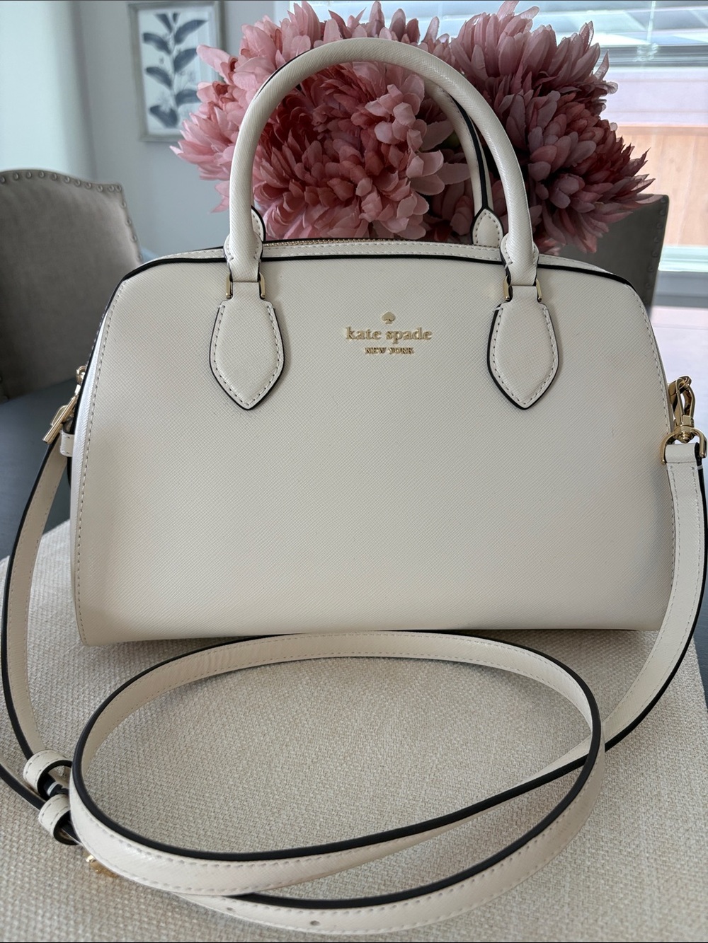 kate spade Cream Saffiano Dome Satchel with Gold Hardware